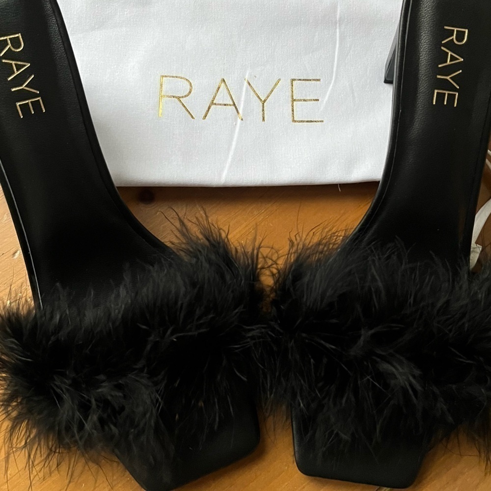 RAYE Revolve Women’s Dita Heel Black Leather Turkey Feather Upper Toe Slip On 10 - Picture 13 of 14